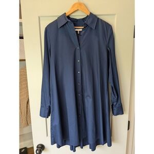 Trina Turk Shirt Dress‎ Hi-Low Hem Long Sleeve Button Down Blue Size 6